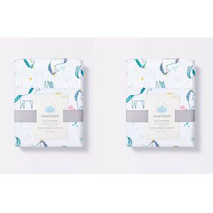 Cloud Island Fitted Crib Sheets Unicorn Print x2